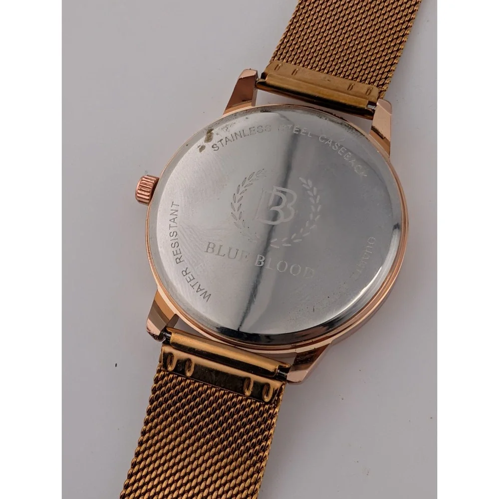 Blue Blood Men's Watch 41mm Case Blue Dial Rose Gold Mesh Metal Band New Battery